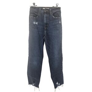 Levi's Premium Jeans Womens 25 Blue 70s High Slim Straight Distressed Raw Hem